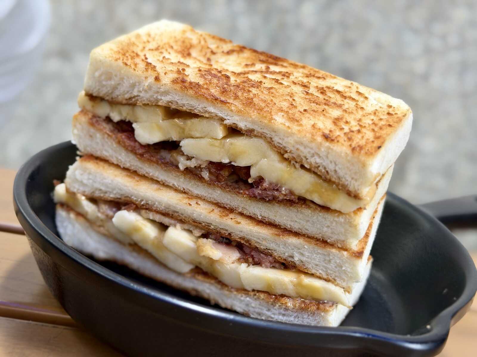 An Elvis sandwich: banana, bacon, and peanut butter